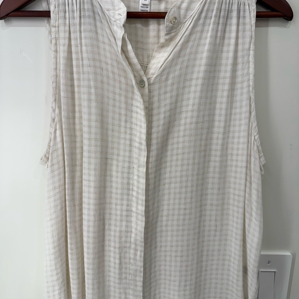 Bella Dahl Cream Checkered Sleeveless Blouse